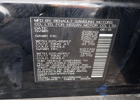 2015 Nissan Rogue S z USA, uszkodzony, nr VIN KNMAT2MTXFP577114